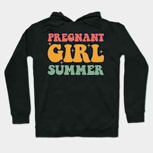 Pregnant Girl Summer Baby Shower Pregnancy Reveal Retro Vintage Hoodie